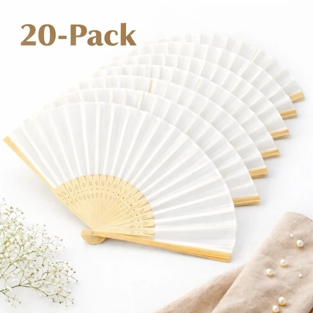 New Set of 20 Chinese Style Bamboo/White Paper Folding Fan Wedding Party Favor
